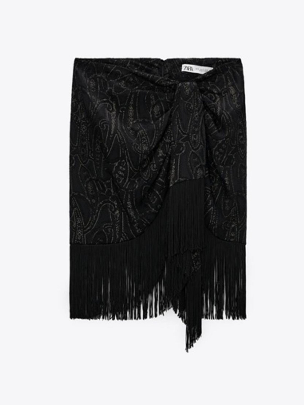 Zara Fringed Skirt Embroidered Black & gold stitching